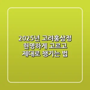2025년 고려홍삼정, 현명하게 고르고 제대로 챙기는 법